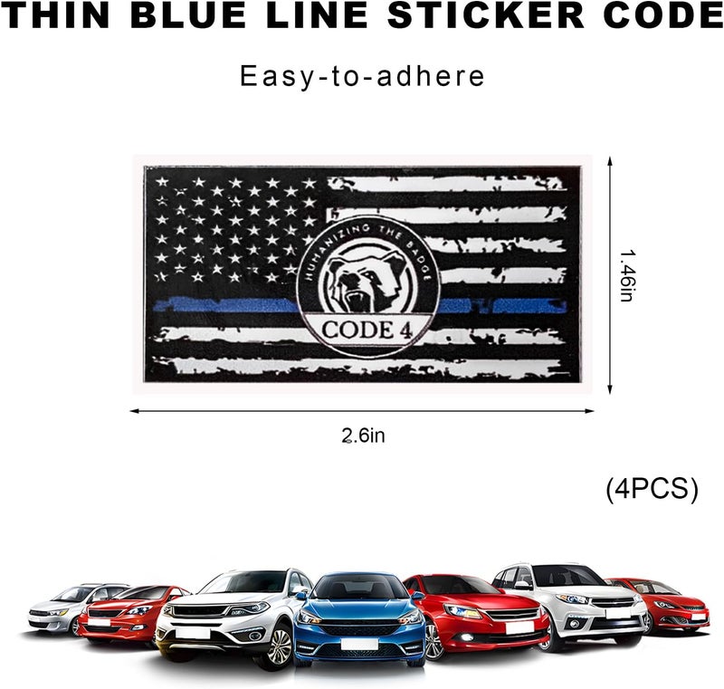 YTFRL 4 PCS Thin Line Sticker Code 4, American Flag Waterproof Vinyl Decal Police Support Bumper Stickers, Reflective Support Law Enforcement Decal for Car Truck Window Laptop (Small) - Image 2